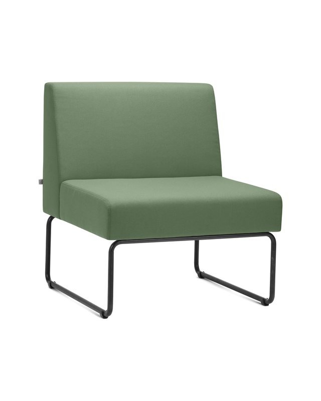 Módulo de sofá de um lugar em verde com base metálica preta.